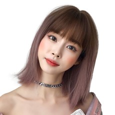 하이유니 네츄럴 보브 컷 헤어 단발 통가발 가발 38cm + 가발망 + 거치대 세트, 핑크브라운, 1세트 - 단발가발