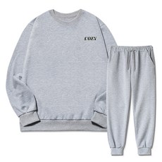  코지레이먼트 남성용 M~4XL 7컬러 리프 스몰로고 기모 맨투맨 + 조거 팬츠 트레이닝 세트 