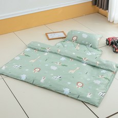 Annette 萊賽爾加大止滑睡墊3件組, 一體式枕套睡墊145 x 72cm + 涼被150 x 120cm + 枕芯55 x 30cm, 動物森林