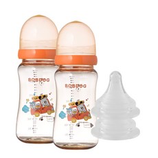 리틀밥독 국내 제조 PPSU 유꼭지젖병 트윈팩 300ml 젖꼭지 2개입, 오렌지, 1세트 오렌지, 1세트