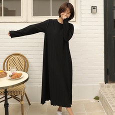 빼빼 여성용 주름 플리츠 H라인 루즈핏 롱 원피스