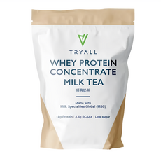 TRYALL 濃縮乳清蛋白粉, 經典奶茶口味, 100%乳清蛋白, 18g蛋白質, 3.6g支鏈胺基酸, 低糖無負擔, 500g, 1包