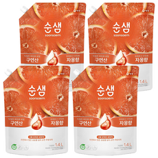 Soonsaem 檸檬酸西柚洗碗精補充裝, 葡萄柚/橙色, 1.4L, 4個