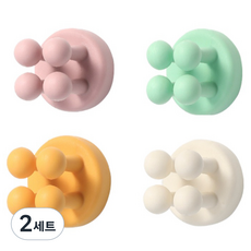 접착식 다용도 실리콘 칫솔걸이 4종 세트, 핑크+민트+옐로우+화이트, 2세트 핑크, 민트, 옐로우, 화이트, 2세트