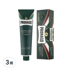 PRORASO 刮鬍膏 綠標 薄荷，150ml，含尤加利樹精油和薄荷醇, 3條