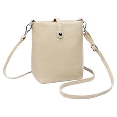 真皮頭層牛皮女士豎款斜背包肩背小包手機包女包, 17.5 x 19 x 7.5cm, 淺卡其色