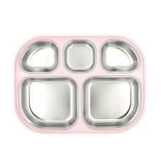 유아 안전 화상방지 이중 스텐 가정용 식판, 핑크, 단품