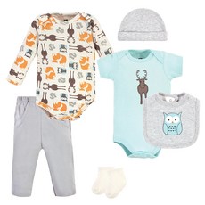 HUDSON BABY 彌月禮盒組 嬰兒短袖包屁衣長褲套裝 Set 6件 (0-3M(S)/3-6M(M)/6-9M(L)/9-12M(XL)), XL(9~12M), 麋鹿