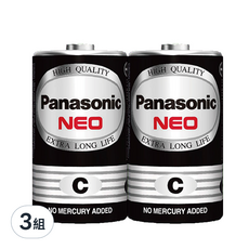 Panasonic NEO 黑色錳乾電池 碳鋅電池 2號, 6個裝, 3組