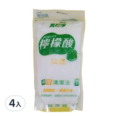 真柑淨 檸檬酸清潔劑補充包400g x 4包組｜食品級檸檬酸、除水垢、除臭、多用途清潔, 400g, 4包