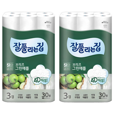 잘풀리는집 브리즈 그린애플 3겹 고급롤화장지, 25m, 30개입, 2개 30롤, 2팩