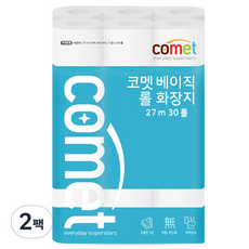 코멧 베이직 3겹 롤화장지 27m, 30개입, 2개 30롤, 2팩