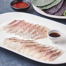 얌테이블 오늘 새벽 생산한 슬라이스 참돔껍질회 150g + 초고추장 + 간장소스 + 생와사비 + 쌈장 + 쌈야채 세트, 1세트
