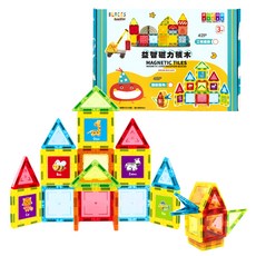 nunuKIDS 努努寶貝 兒童益智彩色磁力積木片 46片套裝，台灣設計，中國製造, NO.002 繽紛動物款, 1組