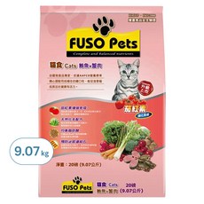 FUSO Pets 福壽 貓食 蔬果+鮭魚+蟹肉 9.07公斤, 纖維化毛配方, 低鎂低灰分, 鮪魚 + 蟹肉, 9.07kg, 1袋