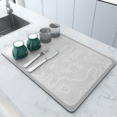 矽藻泥吸水桌墊，30*40cm/40*50cm/50*60cm，吸水速乾/隔熱/防滑, 灰白石紋, 1個