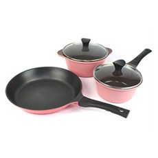 Kitchen-Art 優質鍋具組, 單柄鍋18cm+雙耳湯鍋20cm+平底鍋28cm, 粉色, 1組