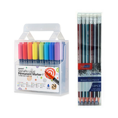 모나미 시그마플로 생잉크 유성매직 F 122 세트 + 스카이글로리 삼각 지우개 연필 12p 세트, 24색, 1세트