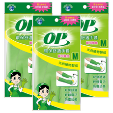 OP 環保舒適手套耐用強化 一般型, M(33 x 8.5cm), 綠色, 3包