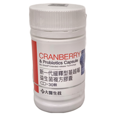 大醫生技 蔓越莓益生菌複方膠囊, 30顆, 1罐