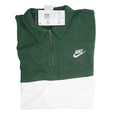 NIKE 耐吉 NSW Polo衫 長袖 條紋 撞色 拉鍊 復古 刺繡