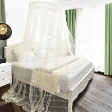 浪漫蕾絲宮廷圓頂加大蚊帳, 鋼圈蕾絲透氣網紗, 雙人830x對280/加大1200x高260, 260 x 1300cm, 米色