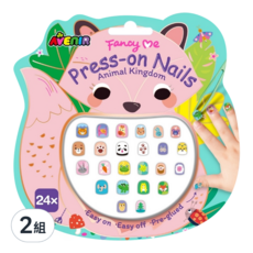 AVEnIR Kids 可重複童趣美甲貼, 動物王國, 2組 (每包24片) 兒童美甲貼