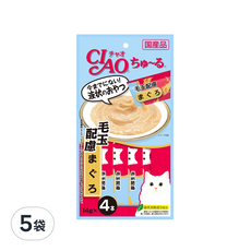 INABA CIAO 啾嚕 化毛配方肉泥, 條狀包裝方便餵食, 綠茶除臭成分配方, 日本國產, 鮪魚, 56g, 5包
