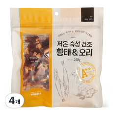 원더푸드 저온 숙성 건조 육포 강아지 간식, 황태 + 오리 혼합맛, 240g, 4개 - 강아지오리황태