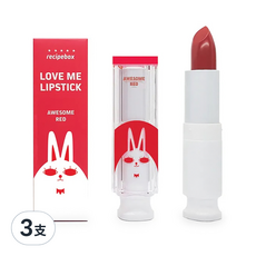 recipebox 韓兔 Box Love Me 口紅 - Awesome Red, Baby Pink, 亮紅色, 3支