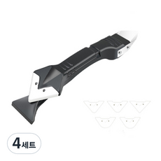 무다스 3 in 1 다용도 글라스 윈도우 테두리 실리콘 스크래퍼 금속 헤드 타입 블랙 + 헤드 5종 세트, 4세트