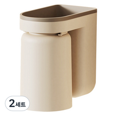 무타공 벽걸이 칫솔꽂이 자석 양치컵, 베이지, 2세트