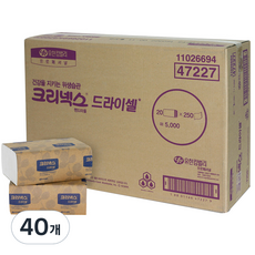 크리넥스 드라이셀 천연펄프 핸드타올 F250 VF, 40개, 20개입