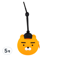 카카오프렌즈 땡글이 얼굴형 실리콘 이어폰 멀티 파우치, 라이언모자BLACK, 5개