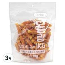  리첼 순중량 강아지간식 1kg, 닭고기고구마, 3개 