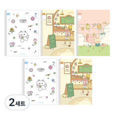 모닝글로리 채움노트 초등 스프링 노트 3-6 무제 21줄 3종 + 랜덤발송 2p 세트 B, 플라워캣, 디저트고양이, 빨래, 2세트