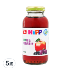 HiPP 喜寶 綜合紅寶多果汁，嚴選自然熟成水果製成，不含人工糖分，低酸度，富含維他命C和鐵質，適合4個月以上寶寶, 200ml, 5瓶