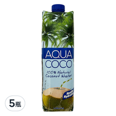 AQUA COCO 100%椰子水, 1L, 5瓶