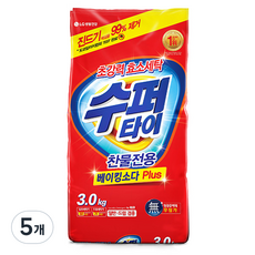 수퍼타이 찬물 전용 실내건조 분말세제 효소 세탁세제 일반드럼 겸용 리필, 3kg, 5개