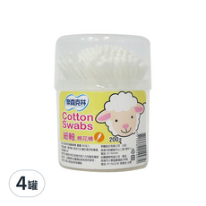 奈森克林 細軸棉棒, 200支, 100%親膚柔軟棉, 4罐