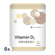 Dr. Nutri 芯漾生醫 維生素D3錠 高單位 維生素D 800IU 30錠/袋, 30顆, 300mg, 6包