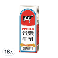 光泉 低脂保久乳200ml*18入，營養豐富，口感香醇，低脂健康，全家共享, 200ml