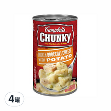 Campbell's 金寶 Chunky 雞肉花椰菜起司馬鈴薯濃湯，美國原裝進口，豐富大塊的雞肉、馬鈴薯,加熱即可食用, 533g, 4罐