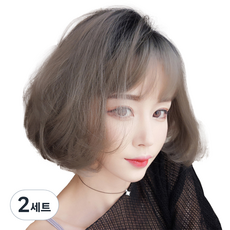 하이유니 보브컷 C컬 펌 단발 통가발 26cm + 가발망 + 거치대 세트, 애쉬브라운, 2세트 - 보브컷트