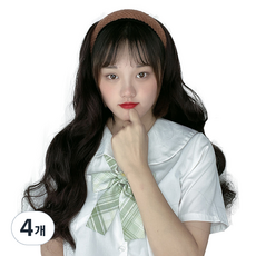 하이유니 웨이브 펌 헤어 머리띠 가발 65cm, 브라운(헤어밴드), 다크브라운(가발), 4개