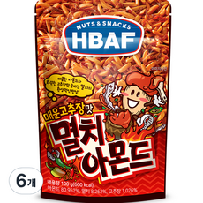 바프 넛츠앤스낵스 매운고추장맛 멸치 아몬드, 100g, 6개