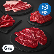 소고기 모둠 갈비살 200g + 살치살 200g + 부채살 200g + 우삼겹 200g 소분포장 세트 (냉동), 6세트