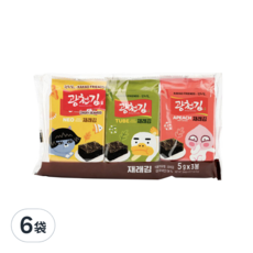 廣川海苔 KAKAO FRIENDS海苔 3入組, 上級芝麻油紫蘇油製成, 兩次烘烤香脆口感, 韓國卡通人物包裝, 15g, 6袋