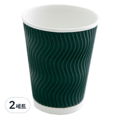 3중 단열 웨이브 종이컵 그린 360ml, 2세트