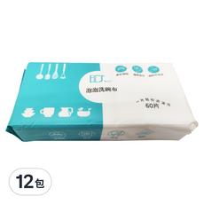 BDJ 保洁 洗碗精濕紙巾, 60片, 泡沫洗碗布, 60張, 12包